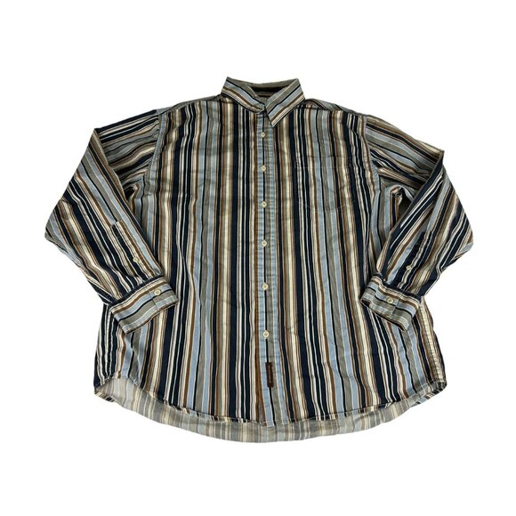 Chaps Denim Men's Shirt Top Multicolor Striped Long Sleeve Button Down Cotton L - Picture 1 of 8